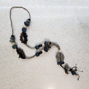 Bohemian Multi- Material Natural Stones Long Pendant Necklace